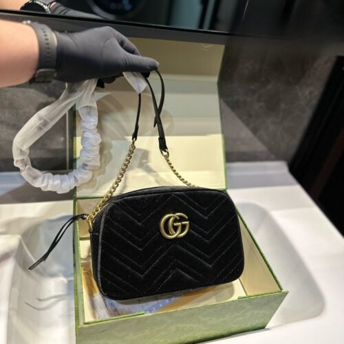 Alternative view of Gucci Small GG Marmont Velvet Shoulder Bag Black 23Cm