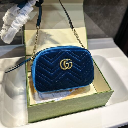 Alternative view of Gucci Small GG Marmont Velvet Shoulder Bag Dark Blue 23Cm
