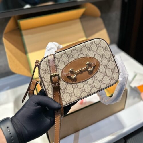Alternative view of Gucci Horsebit 1955 Mini GG Supreme Canvas Shoulder Bag Beige And Ebony 18Cm ‎760196 92Tcg 8563