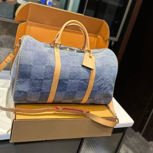 Alternative view of Louis Vuitton Keepall Bandoulière Damier Denim Travel Bag Blue 45Cm N40739