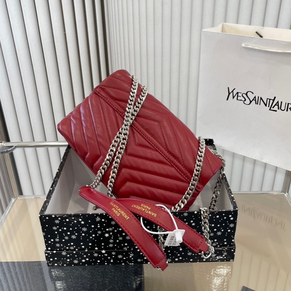 Saint Laurent Loulou Small Quilted Leather Chain Bag Wine Red 25cm - Image 3
