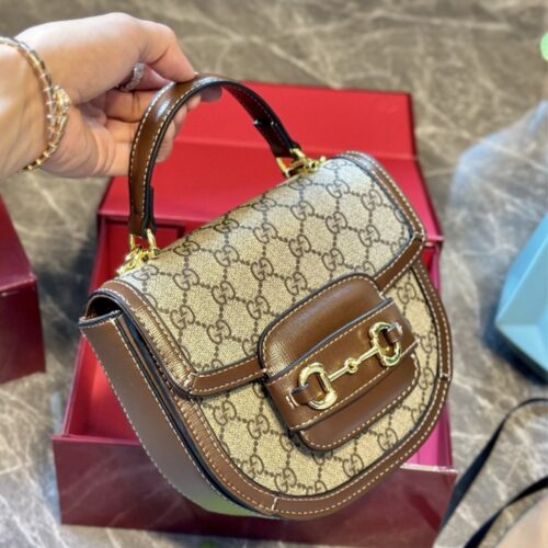 Alternative view of Gucci Horsebit 1955 Mini GG Supreme Canvas Top Handle Bag Beige And Brown ‎15Cm 781387 92Tcg 8563