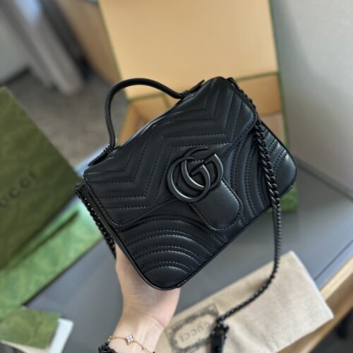 Alternative view of Gucci GG Marmont Small Matelasse Leather Top Handle Bag Black 22Cm 702563 Dtdfv 1000
