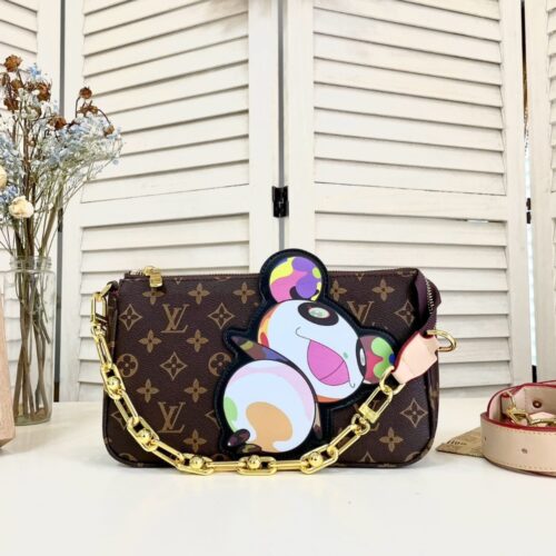 Alternative view of Louis Vuitton X Takashi Murakami Pochette Accessoires Monogram Canvas Shoulder Bag Brown 28cm M13440