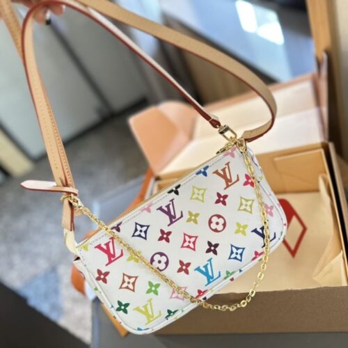 Alternative view of Louis Vuitton X Takashi Murakami Pochette Monogram Canvas Shoulder Bag Multicolor 23cm
