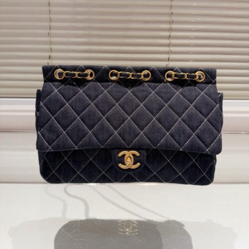 Alternative view of Chanel Classic Large Denim Flap Bag Dark Blue 30cm