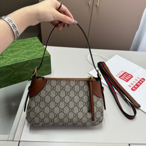 Alternative view of Gucci GG Emblem Mini GG Monogram Canvas Shoulder Bag Beige And Brown 24Cm 820696 Fad6L 9758