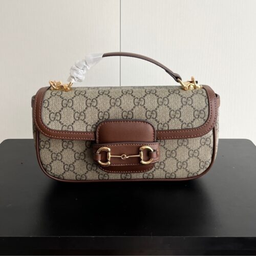 Alternative view of Gucci Horsebit 1955 Small GG Monogram Canvas Top Handle Bag Beige And Brown 22Cm