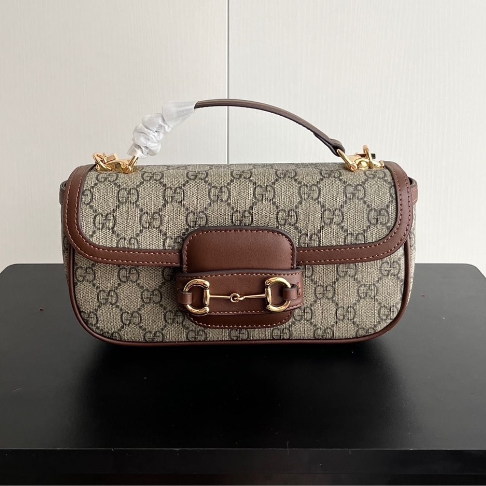 Gucci Horsebit 1955 Small GG Monogram Canvas Top Handle Bag Beige And Brown 22Cm - Image 2