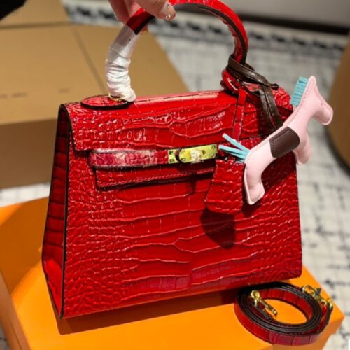 Alternative view of Hermes Kelly 25 Shiny Alligator Handbag Red 25Cm