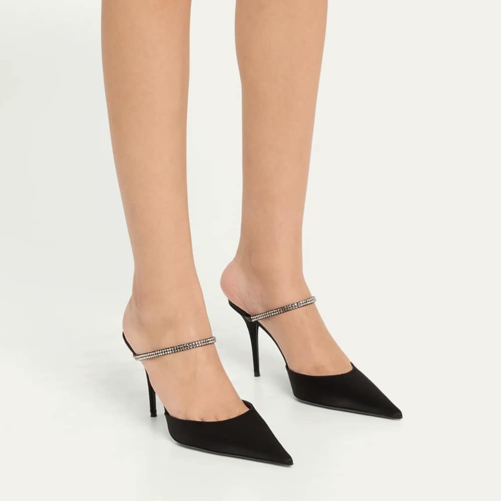 Saint Laurent Barbara Mules Satin And Rhinestones Black 7997159QN0A1021 - Image 6