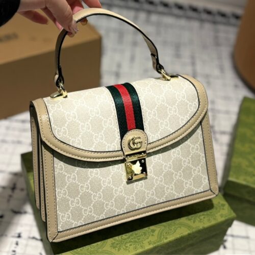 Alternative view of Gucci Ophidia Small GG Supreme Canvas Top Handle Bag Beige And White 25Cm 651055 Uulag 9682