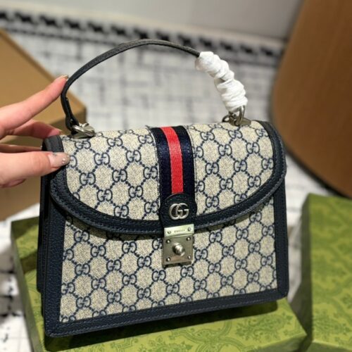 Alternative view of Gucci Ophidia Small GG Supreme Canvas Top Handle Bag Beige And Dark Blue 25Cm 651055 96Iwn 4076