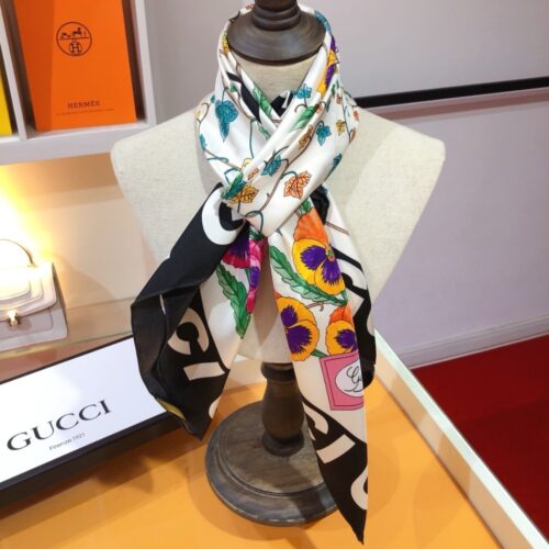 Alternative view of Gucci Floral Print Silk Scarf Black And White 90Cm 7438763G0019260