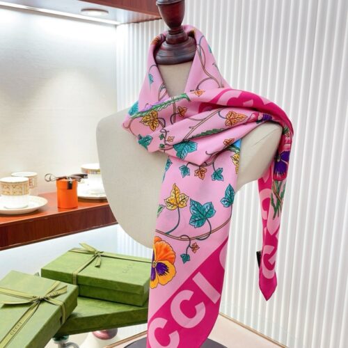 Alternative view of Gucci Floral Print Silk Scarf Ivory And Pink 90Cm