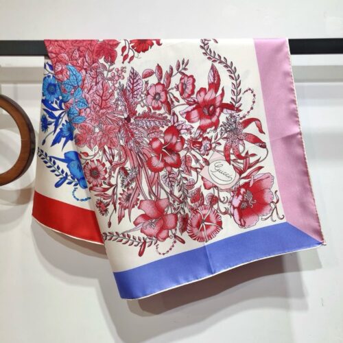 Alternative view of Gucci Floral Print Silk Square Scarf Blue And Red 90Cm