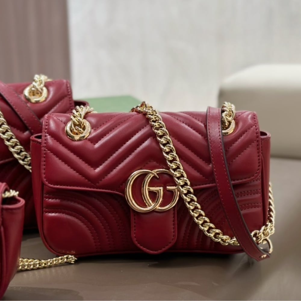 Gucci GG Marmont Mini Matelasse Leather Shoulder Bag Rosso Ancora 16cm 443497 Aadpj 6207 - Image 2