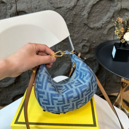 Alternative view of Fendi Fendigraphy Mini FF Jacquard Fabric Hobo Bag Denim Blue 20Cm 8BS081AS3FF1PLN