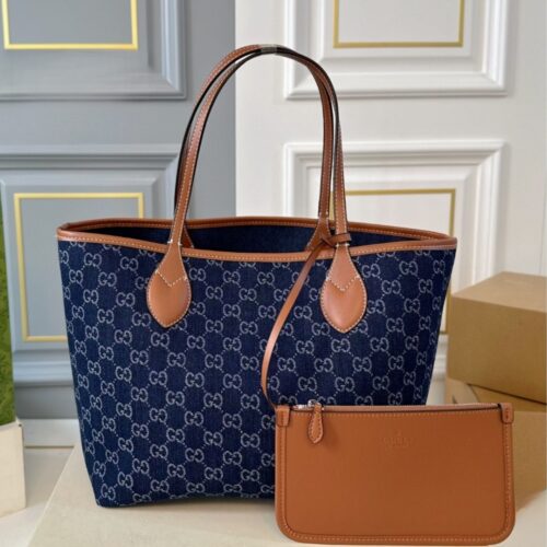 Alternative view of Gucci Totissima Large GG Denim Tote Bag Blue And Brown 30Cm 820481 Faecc 4243