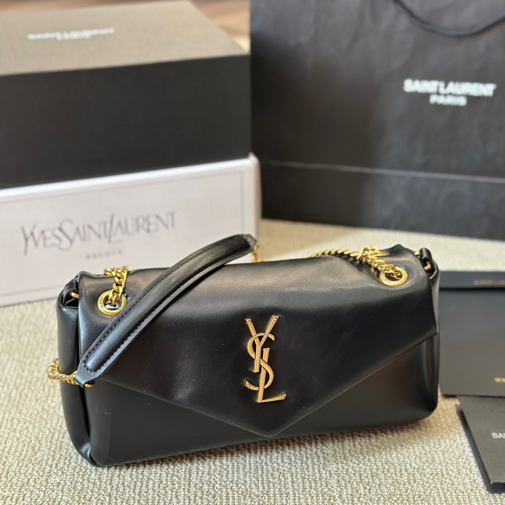 Saint Laurent Calypso Small Plunged Leather Shoulder Bag Black 27Cm 734153AACQO1000 - Image 3