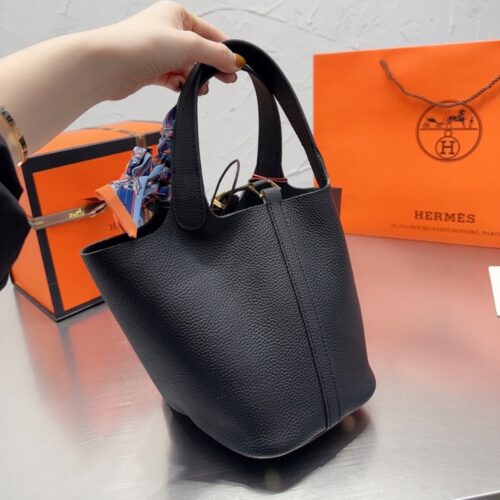 Alternative view of Hermes Picotin 18 Clemence Gold-tone Hardware Bucket Bag Black 18Cm H056289Cc3Y