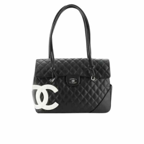 Chanel Cambon Large Smooth Leather Tote Bag Black White 36cm