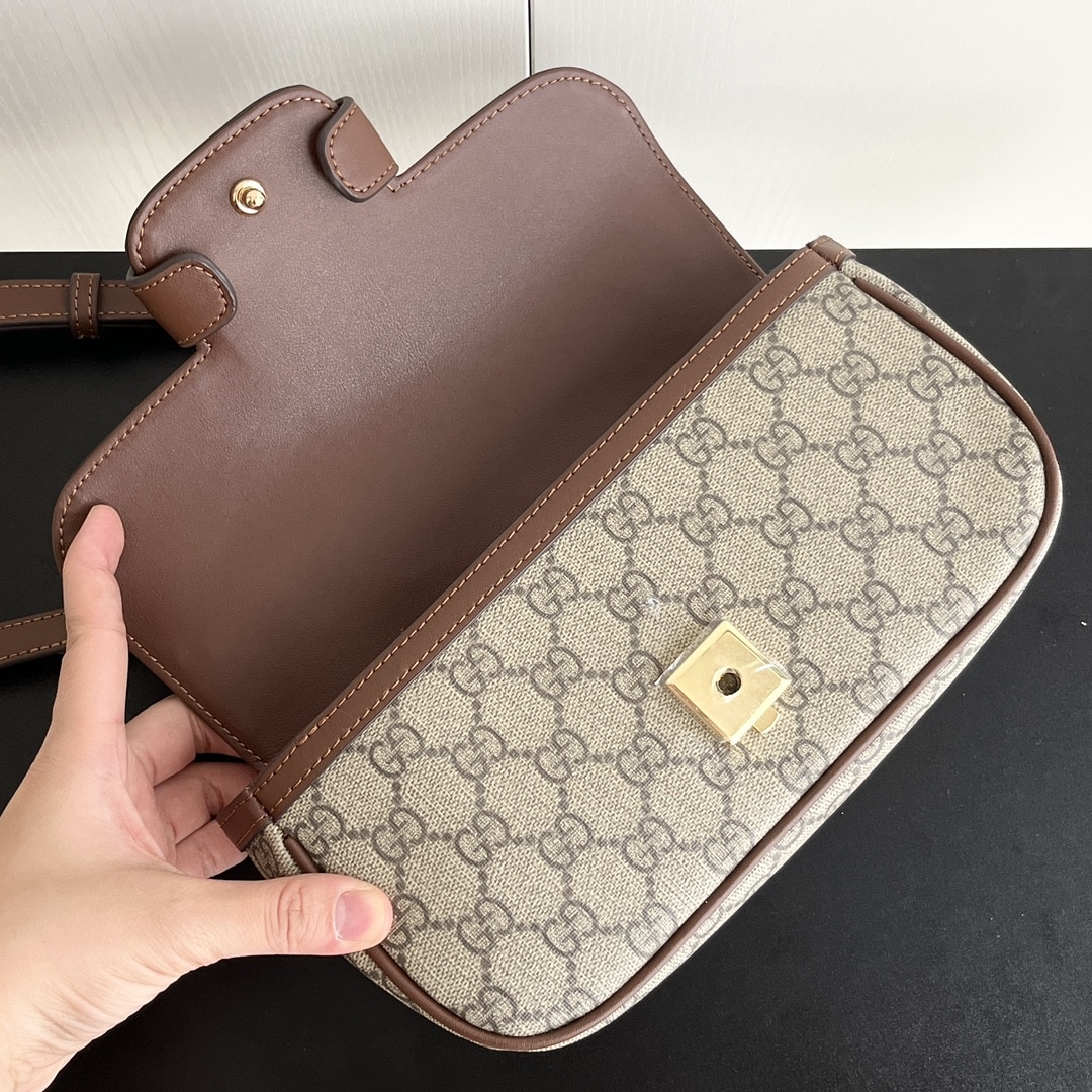 Gucci Horsebit 1955 Small GG Monogram Canvas Top Handle Bag Beige And Brown 22Cm - Image 5