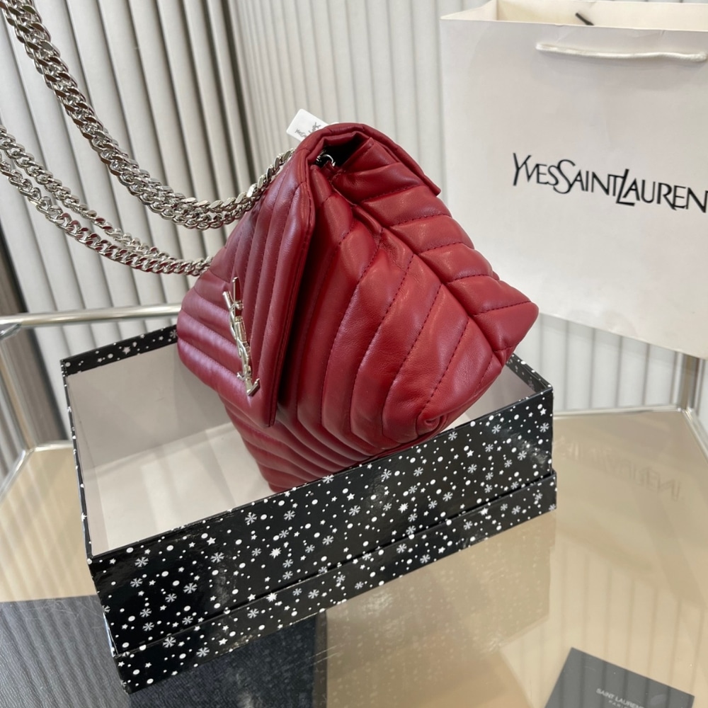 Saint Laurent Loulou Small Quilted Leather Chain Bag Wine Red 25cm - Image 4