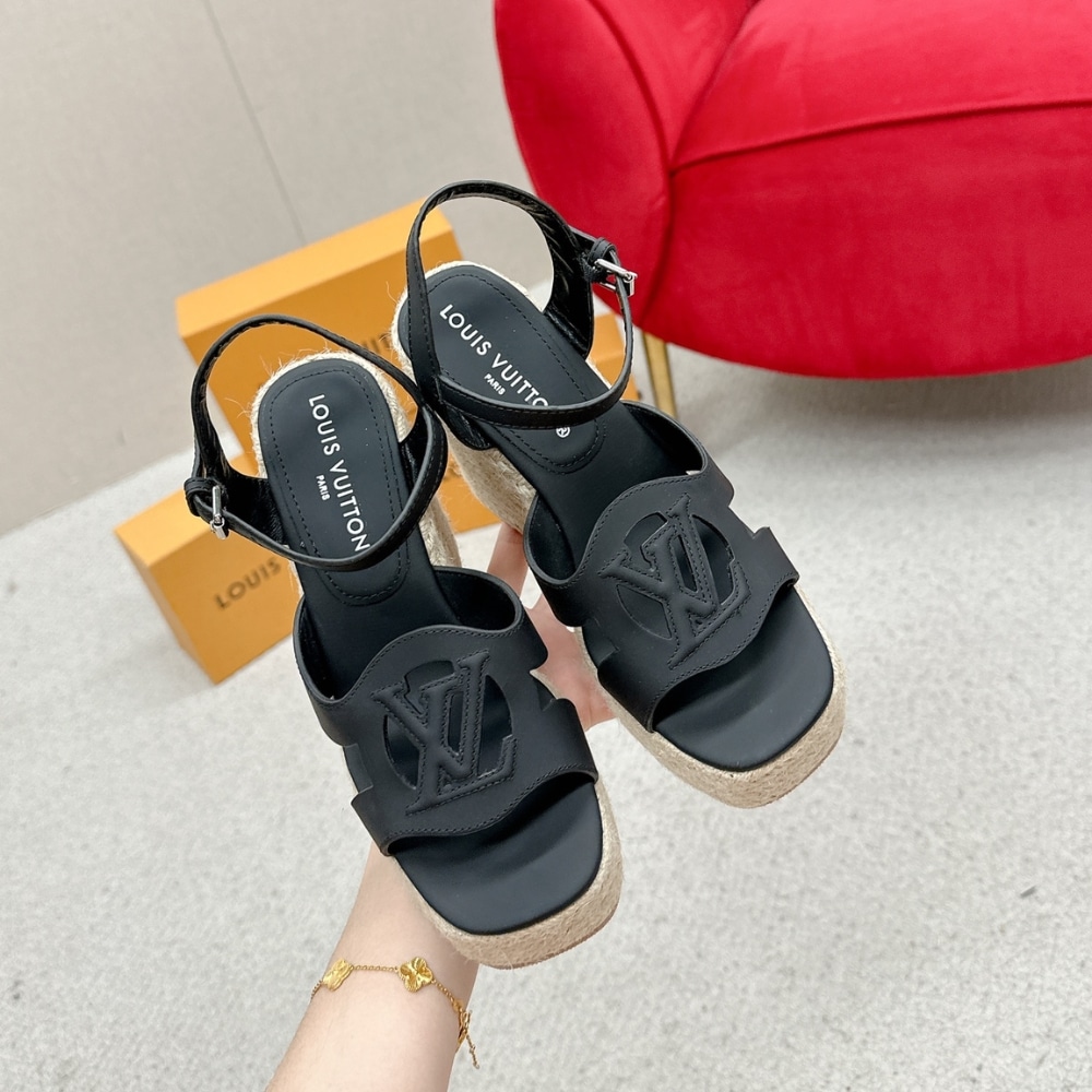 Louis Vuitton LV Isola Wedge Leather Sandal Black 1Aci88 - Image 3