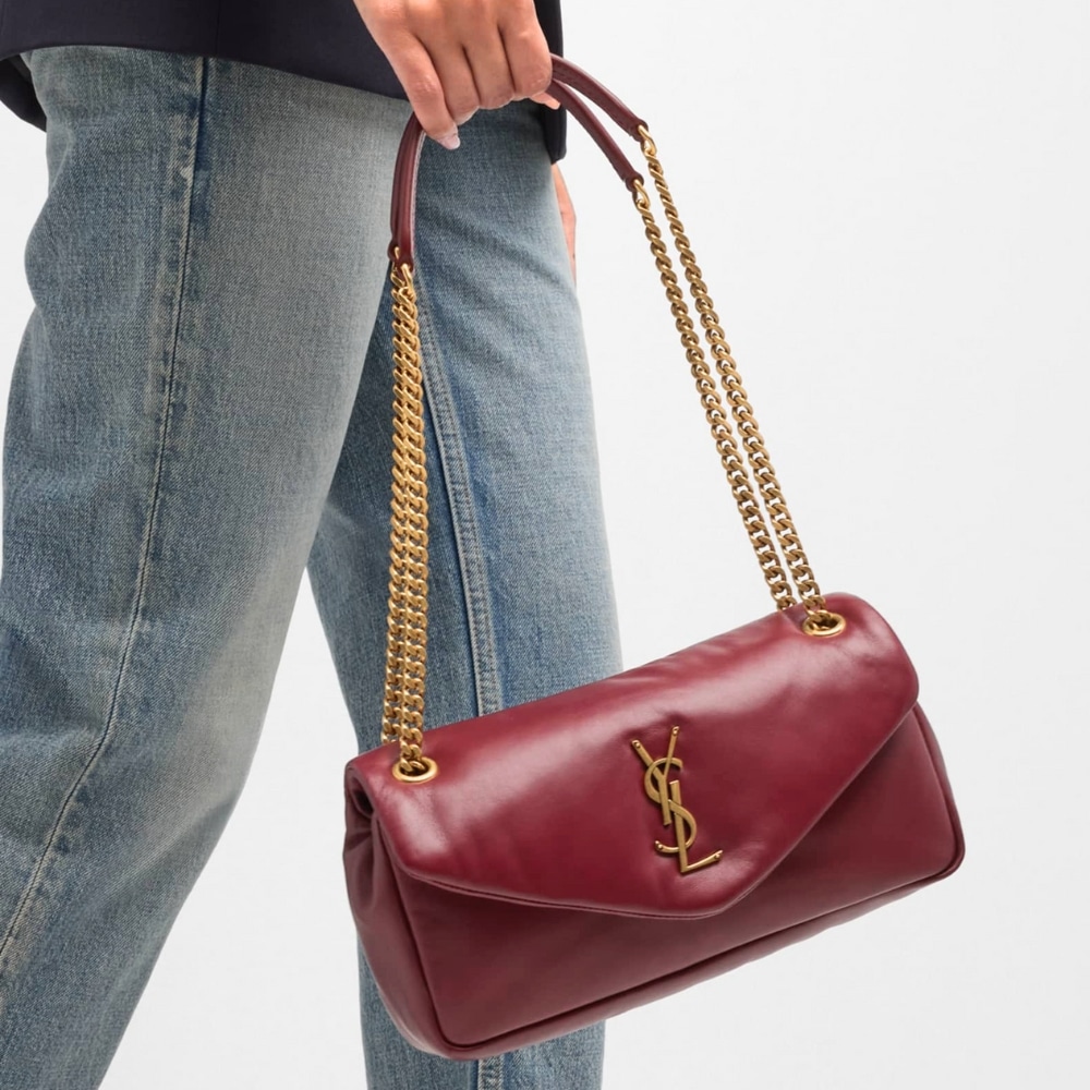 Saint Laurent Calypso Small Plunged Leather Shoulder Bag Rouge Merlot 27Cm 734153Aacqo6268 - Image 3