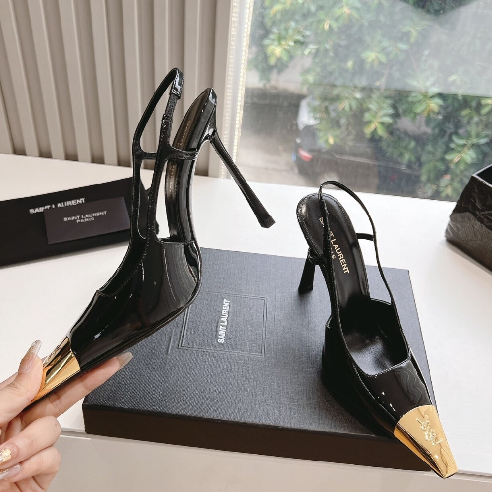 Saint Laurent Jeanne Slingback Pumps Patent Leather Black Gold 800164AADX21000 - Image 4