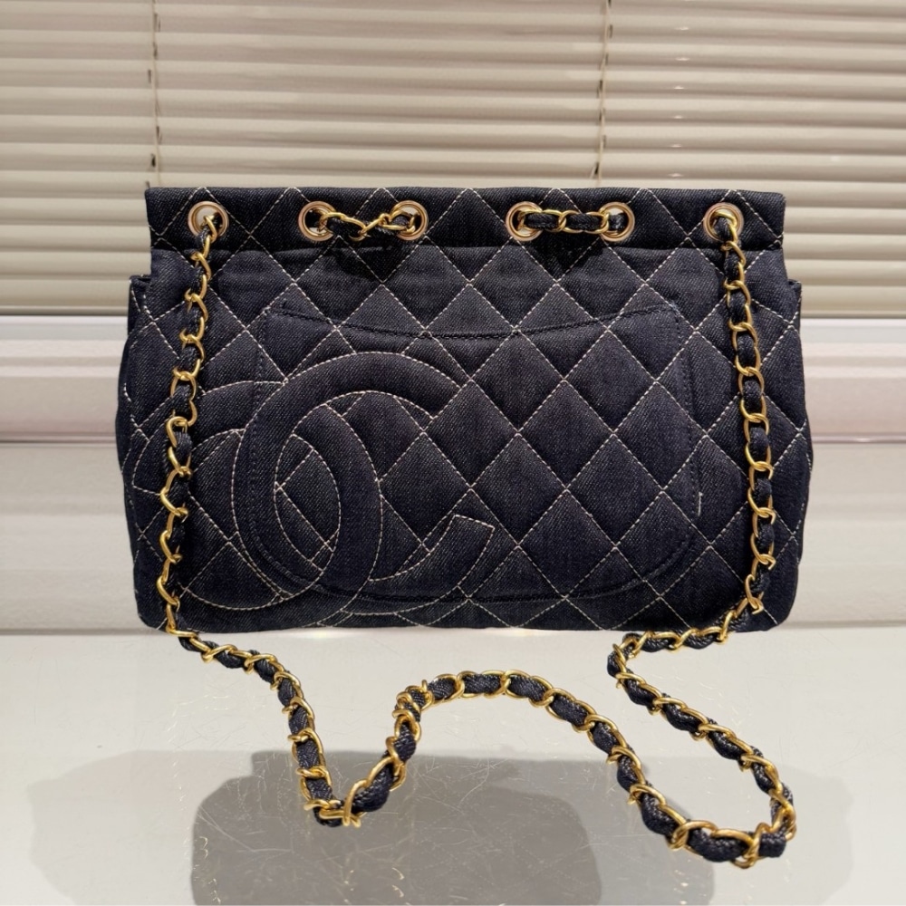 Chanel Classic Large Denim Flap Bag Dark Blue 30cm - Image 4