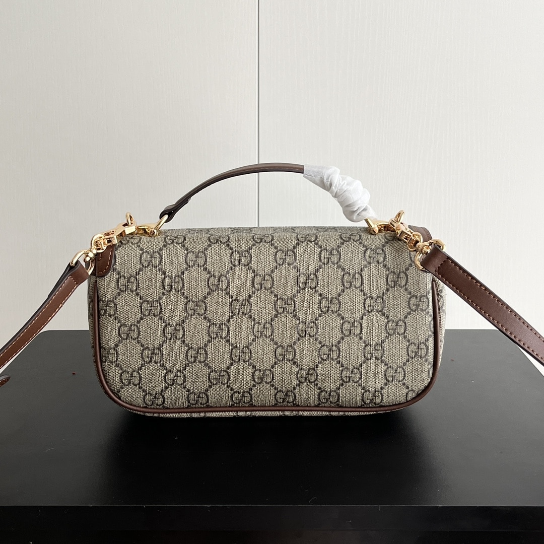 Gucci Horsebit 1955 Small GG Monogram Canvas Top Handle Bag Beige And Brown 22Cm - Image 3