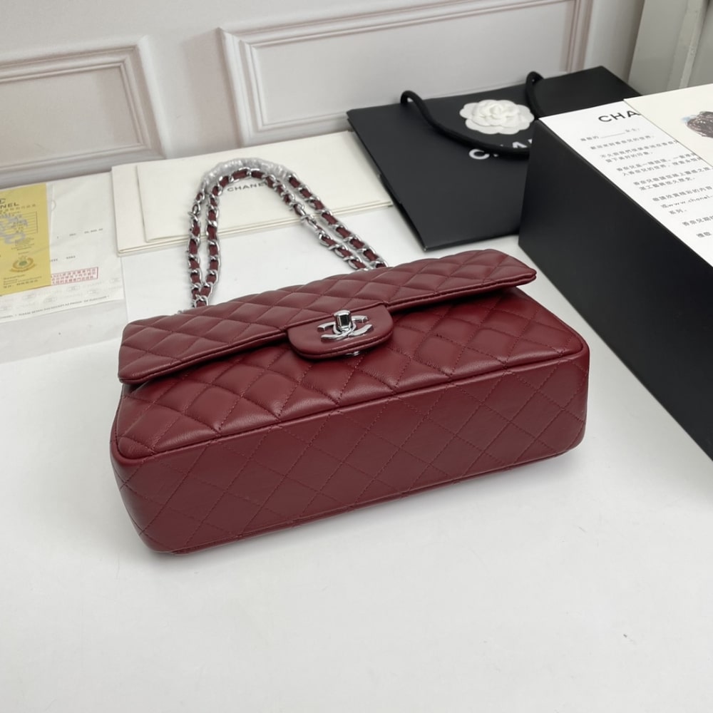 Chanel Classic Medium Smooth Leather Flap Bags Plum Red 25cm - Image 6