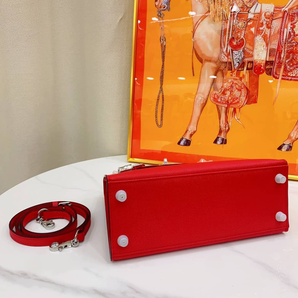 Hermes Kelly Sellier 25 Epsom Silver-tone Hardware Handbag Rouge Casaque 25Cm - Image 5