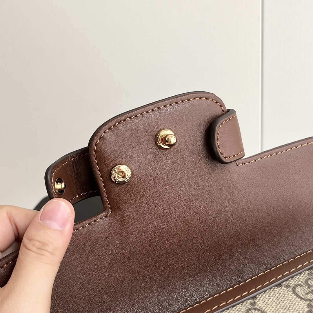 Gucci Horsebit 1955 Small GG Monogram Canvas Top Handle Bag Beige And Brown 22Cm - Image 7