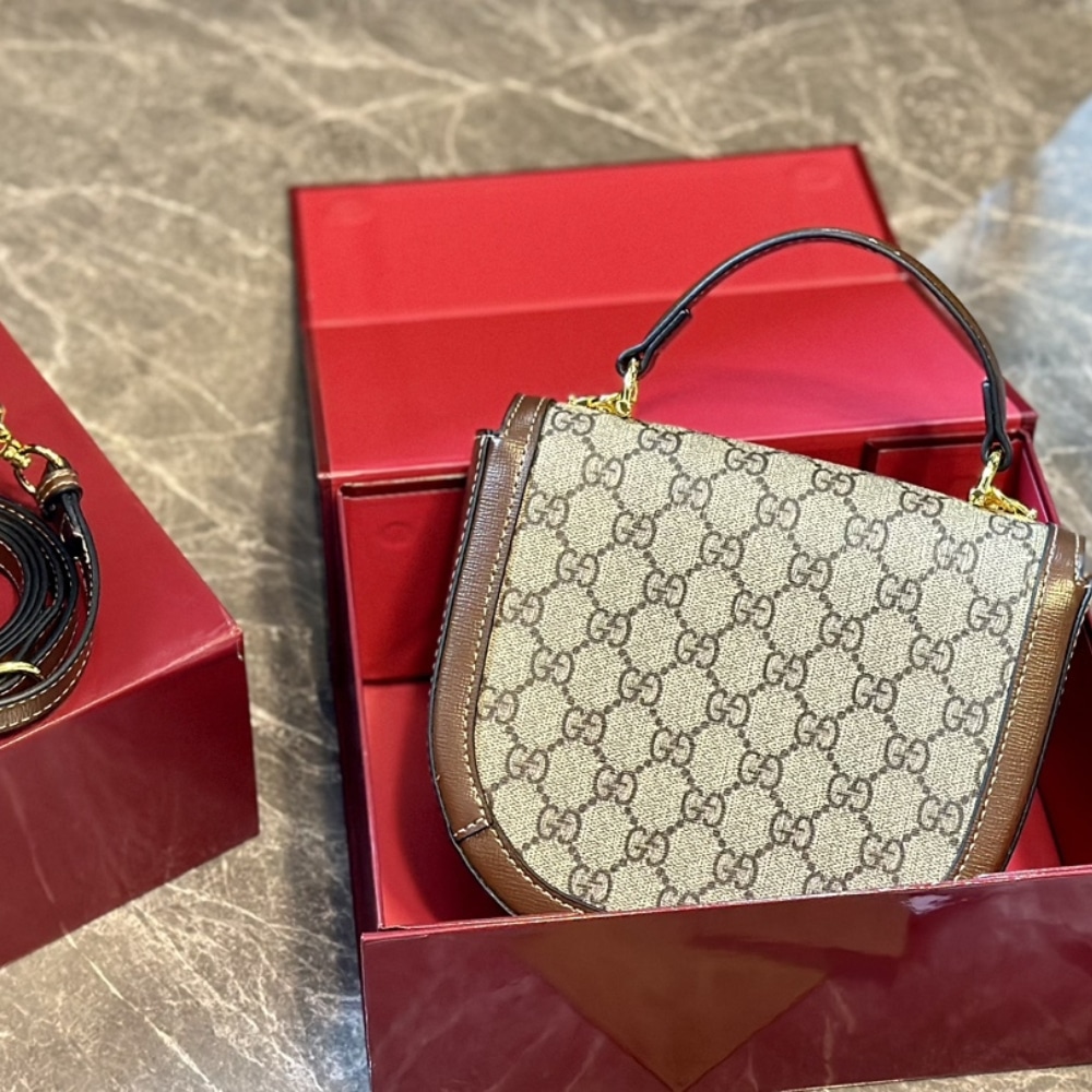 Gucci Horsebit 1955 Mini GG Supreme Canvas Top Handle Bag Beige And Brown 15Cm 781387 92Tcg 8563 - Image 4