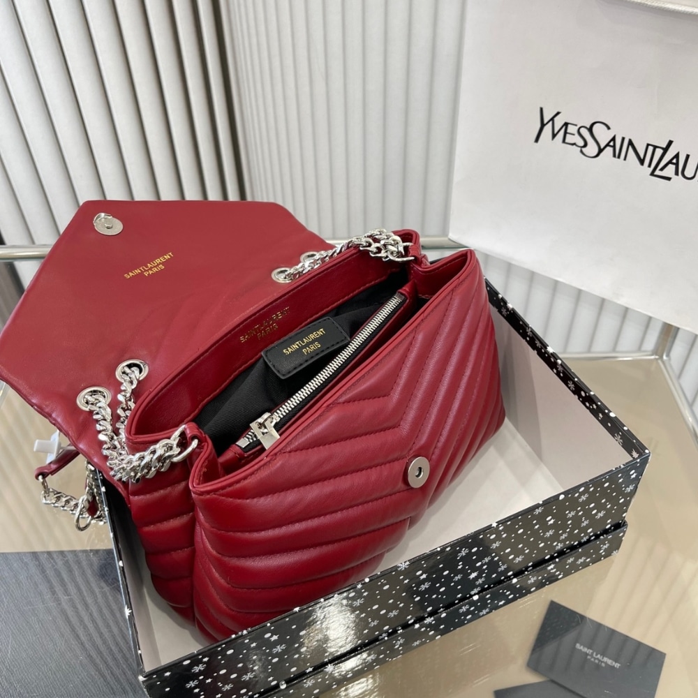 Saint Laurent Loulou Small Quilted Leather Chain Bag Wine Red 25cm - Image 5