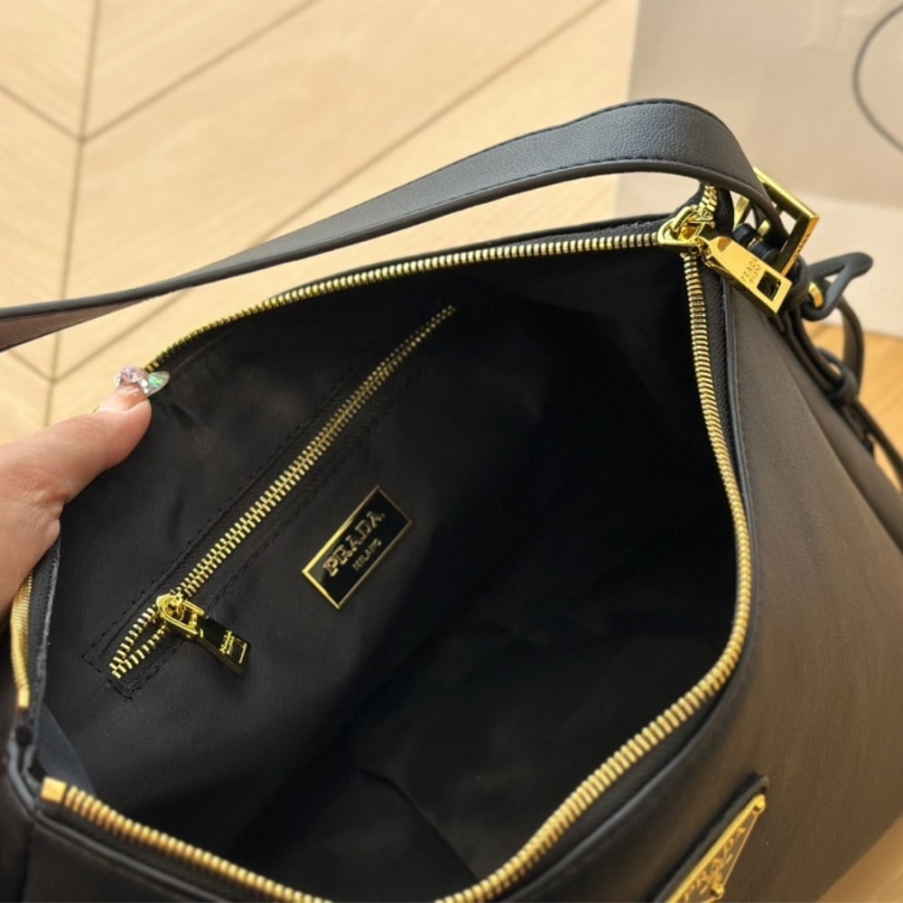 Prada Aimée Large Leather Shoulder Bag Black 39Cm 1Bc228 2Cys F0002 V Lvm - Image 4