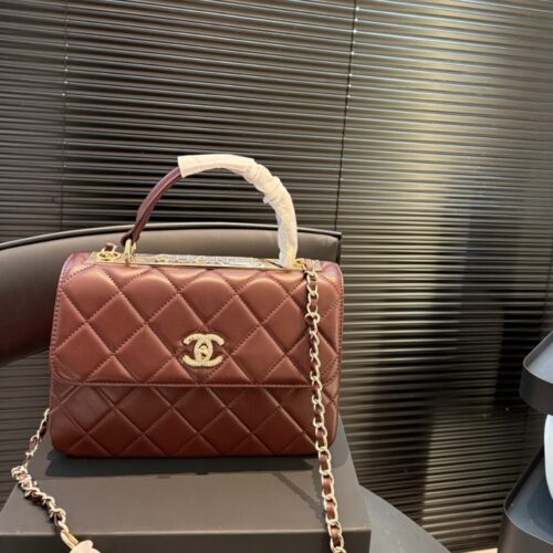 Alternative view of Chanel Trendy CC Medium Smooth Leather Handle Bags Burgundy 25cm