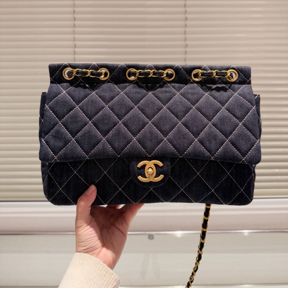 Chanel Classic Large Denim Flap Bag Dark Blue 30cm - Image 3