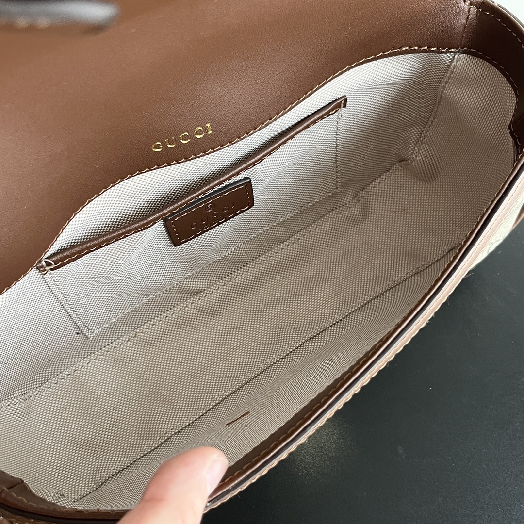 Gucci Horsebit 1955 Small GG Monogram Canvas Top Handle Bag Beige And Brown 22Cm - Image 6