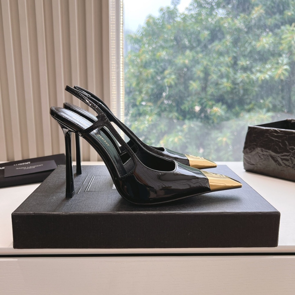 Saint Laurent Jeanne Slingback Pumps Patent Leather Black Gold 800164AADX21000 - Image 3