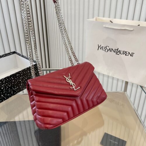 Alternative view of Saint Laurent Loulou Small Quilted Leather Chain Bag Wine Red 25cm
