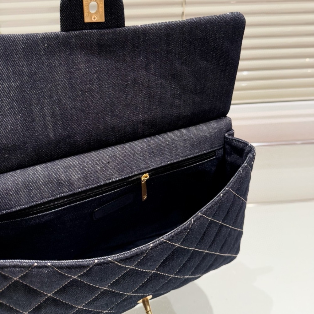 Chanel Classic Large Denim Flap Bag Dark Blue 30cm - Image 5