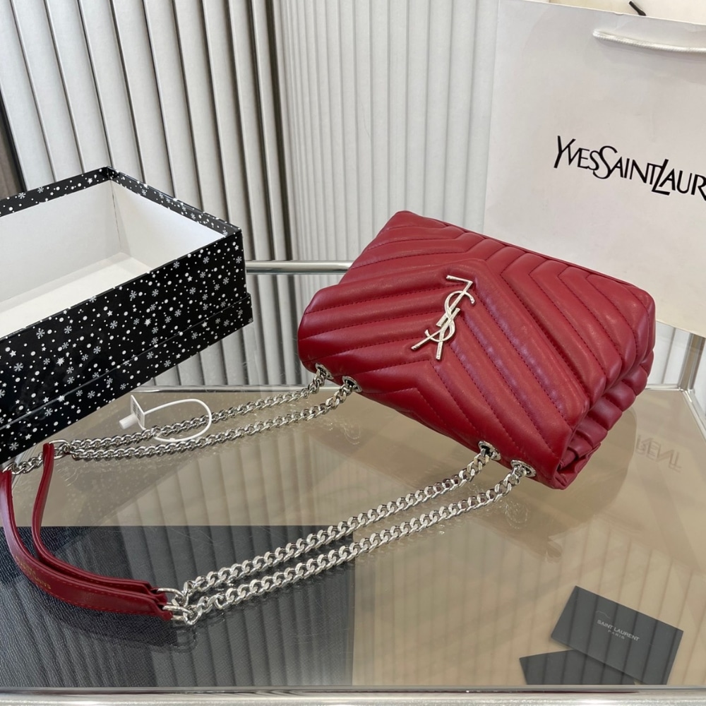 Saint Laurent Loulou Small Quilted Leather Chain Bag Wine Red 25cm - Image 6