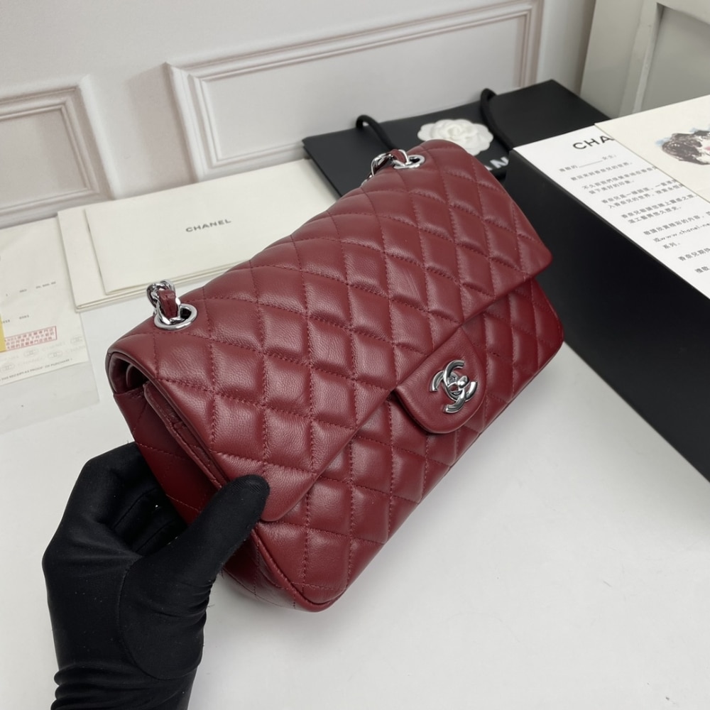 Chanel Classic Medium Smooth Leather Flap Bags Plum Red 25cm - Image 7