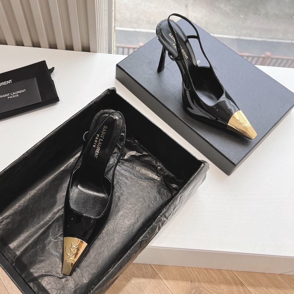Saint Laurent Jeanne Slingback Pumps Patent Leather Black Gold 800164AADX21000 - Image 6