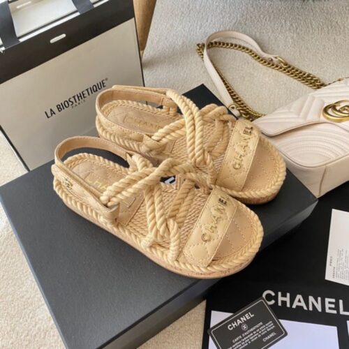 Alternative view of Chanel Rope Strap Sandals Smooth Leather Beige