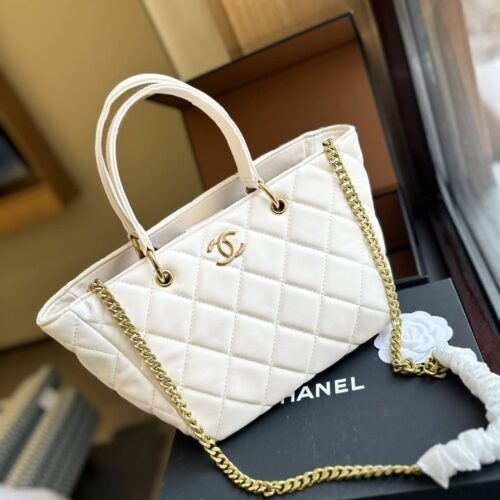 Alternative view of Chanel Small Smooth Leather Shopping Tote Bag White 25cm AS4188
